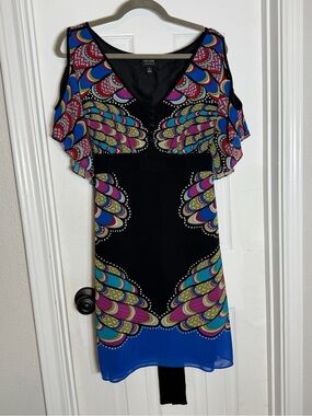 Nicole Black V-Neck Dress with Pink, Blue and Red Accents